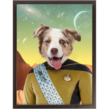 Load image into Gallery viewer, LIEUTENANT WOOF - Star Trek Inspired Custom Pet Portrait Framed Satin Paper Print