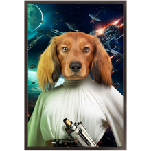 Load image into Gallery viewer, PRINCESS LAYABOUT IN SPACE - Princess Leia & Star Wars Inspired Custom Pet Portrait Framed Satin Paper Print