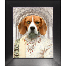 Load image into Gallery viewer, Raj Mahal - Royal Indian Prince Inspired Custom Pet Portrait Framed Satin Paper Print