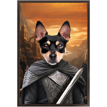 Load image into Gallery viewer, PURR-PARED FOR BATTLE - Lord of the Rings Inspired Custom Pet Portrait Framed Satin Paper Print