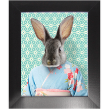 Load image into Gallery viewer, Aozora - Japanese Geisha & Kimono Inspired Custom Pet Portrait Framed Satin Paper Print