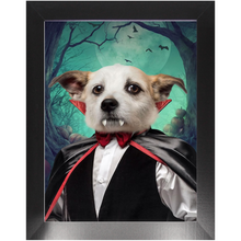 Load image into Gallery viewer, Count Meowt - Count Dracula Inspired Custom Pet Portrait Framed Satin Paper Print