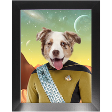 Load image into Gallery viewer, LIEUTENANT WOOF - Star Trek Inspired Custom Pet Portrait Framed Satin Paper Print