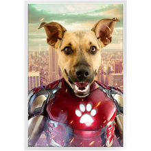 Load image into Gallery viewer, Iron Mutt - Iron Man Superhero Inspired Custom Pet Portrait Framed Satin Paper Print