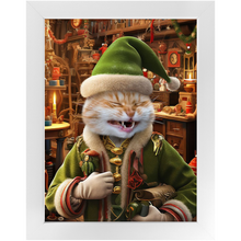 Load image into Gallery viewer, SANTA'S LITTLE HELPER - Christmas Elf Inspired Custom Pet Portrait Framed Satin Paper Print