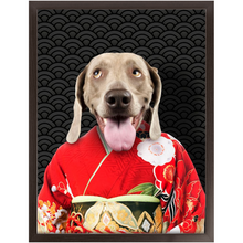 Load image into Gallery viewer, Aka Bara - Japanese Geisha & Kimono Inspired Custom Pet Portrait Framed Satin Paper Print