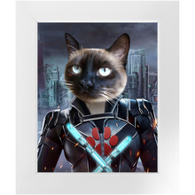 Load image into Gallery viewer, Black Aznite - Black Widow Superhero Inspired Custom Pet Portrait Framed Satin Paper Print