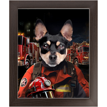 Load image into Gallery viewer, ON FIRE - Firefighter Inspired Custom Pet Portrait Framed Satin Paper Print