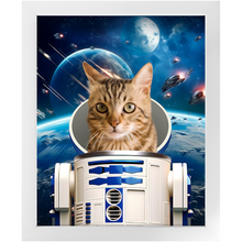 Load image into Gallery viewer, R.2.D.TOO IN SPACE - R2D2 & Star Wars Inspired Custom Pet Portrait Framed Satin Paper Print