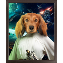 Load image into Gallery viewer, PRINCESS LAYABOUT IN SPACE - Princess Leia & Star Wars Inspired Custom Pet Portrait Framed Satin Paper Print