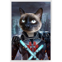 Load image into Gallery viewer, Black Aznite - Black Widow Superhero Inspired Custom Pet Portrait Framed Satin Paper Print