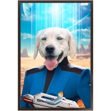Load image into Gallery viewer, BONE CRUSHER - BEAMING DOWN - Star Trek Inspired Custom Pet Portrait Framed Satin Paper Print