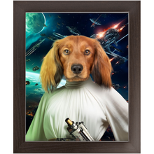 Load image into Gallery viewer, PRINCESS LAYABOUT IN SPACE - Princess Leia & Star Wars Inspired Custom Pet Portrait Framed Satin Paper Print