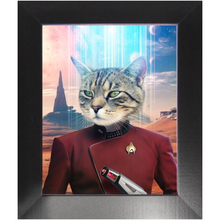 Load image into Gallery viewer, CAPTAIN DIGYARD - BEAMING DOWN - Star Trek Inspired Custom Pet Portrait Framed Satin Paper Print