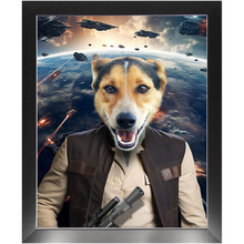 Load image into Gallery viewer, HAM SOSAGE IN SPACE - Hans Solo & Star Wars Inspired Custom Pet Portrait Framed Satin Paper Print