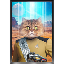 Load image into Gallery viewer, LIEUTENANT WOOF - BEAMING DOWN - Star Trek Inspired Custom Pet Portrait Framed Satin Paper Print
