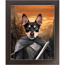 Load image into Gallery viewer, PURR-PARED FOR BATTLE - Lord of the Rings Inspired Custom Pet Portrait Framed Satin Paper Print