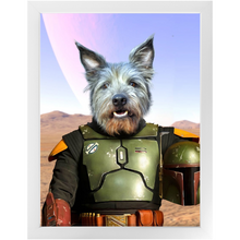 Load image into Gallery viewer, Bob & Fetch- Boba Fett & Star Wars Inspired Custom Pet Portrait Framed Satin Paper Print