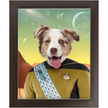 Load image into Gallery viewer, LIEUTENANT WOOF - Star Trek Inspired Custom Pet Portrait Framed Satin Paper Print