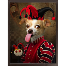 Load image into Gallery viewer, Jest Kidding - Jester, Clowns & Renaissance Inspired Custom Pet Portrait Framed Satin Paper Print