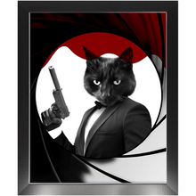 Load image into Gallery viewer, Licence To Chill - James Bond 007 Inspired Custom Pet Portrait Framed Satin Paper Print