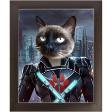 Load image into Gallery viewer, Black Aznite - Black Widow Superhero Inspired Custom Pet Portrait Framed Satin Paper Print