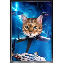 Load image into Gallery viewer, BONE CRUSHER IN SPACE - Star Trek Inspired Custom Pet Portrait Framed Satin Paper Print