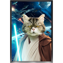 Load image into Gallery viewer, OBI HAVE IN SPACE - Jedi Obi Wan Kenobi & Star Wars Inspired Custom Pet Portrait Framed Satin Paper Print