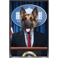 Load image into Gallery viewer, Pawsential - Dog As President Custom Pet Portrait Framed Satin Paper Print