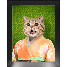 Load image into Gallery viewer, Orenjisan - Japanese Geisha & Kimono Inspired Custom Pet Portrait Framed Satin Paper Print
