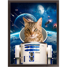 Load image into Gallery viewer, R.2.D.TOO IN SPACE - R2D2 & Star Wars Inspired Custom Pet Portrait Framed Satin Paper Print
