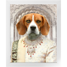 Load image into Gallery viewer, Raj Mahal - Royal Indian Prince Inspired Custom Pet Portrait Framed Satin Paper Print