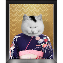 Load image into Gallery viewer, Murasaki No Sanbun - Japanese Geisha & Kimono Inspired Custom Pet Portrait Framed Satin Paper Print