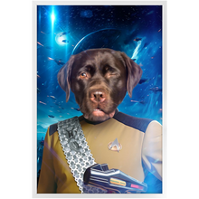 Load image into Gallery viewer, LIEUTENANT WOOF IN SPACE - Star Trek Inspired Custom Pet Portrait Framed Satin Paper Print