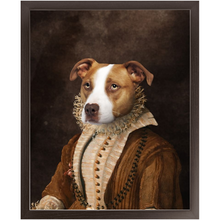Load image into Gallery viewer, BARONESS OF BROWN - Renaissance Inspired Custom Pet Portrait Framed Satin Paper Print