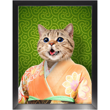 Load image into Gallery viewer, Orenjisan - Japanese Geisha & Kimono Inspired Custom Pet Portrait Framed Satin Paper Print