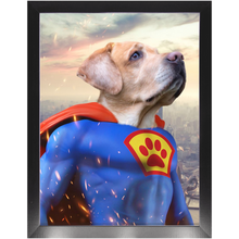 Load image into Gallery viewer, Supermutt - Superman, Superhero Inspired Custom Pet Portrait Framed Satin Paper Print