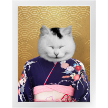 Load image into Gallery viewer, Murasaki No Sanbun - Japanese Geisha & Kimono Inspired Custom Pet Portrait Framed Satin Paper Print