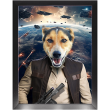 Load image into Gallery viewer, HAM SOSAGE IN SPACE - Hans Solo & Star Wars Inspired Custom Pet Portrait Framed Satin Paper Print