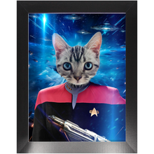 Load image into Gallery viewer, CAPTAIN RUNAWAY IN SPACE  - Star Trek Inspired Custom Pet Portrait Framed Satin Paper Print