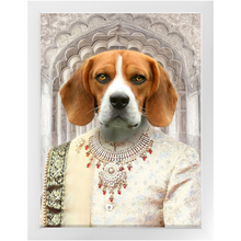 Load image into Gallery viewer, Raj Mahal - Royal Indian Prince Inspired Custom Pet Portrait Framed Satin Paper Print