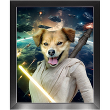 Load image into Gallery viewer, LIGHT REY IN SPACE - Rey Skywalker & Star Wars Inspired Custom Pet Portrait Framed Satin Paper Print