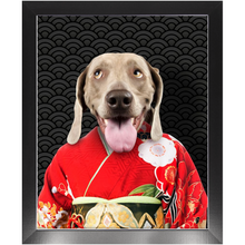 Load image into Gallery viewer, Aka Bara - Japanese Geisha & Kimono Inspired Custom Pet Portrait Framed Satin Paper Print