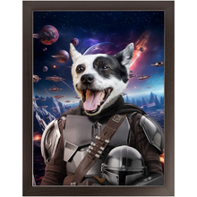 Load image into Gallery viewer, WANDERLORIAN IN SPACE - Mandalorian & Star Wars Inspired Custom Pet Portrait Framed Satin Paper Print