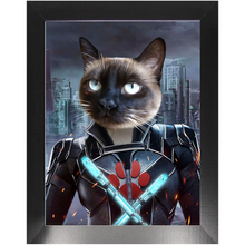 Load image into Gallery viewer, Black Aznite - Black Widow Superhero Inspired Custom Pet Portrait Framed Satin Paper Print