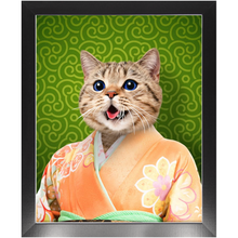 Load image into Gallery viewer, Orenjisan - Japanese Geisha & Kimono Inspired Custom Pet Portrait Framed Satin Paper Print