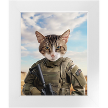 Load image into Gallery viewer, OPERATION FREEBONE - Military Marine Inspired Custom Pet Portrait Framed Satin Paper Print