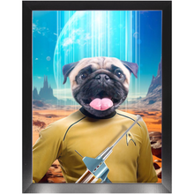 Load image into Gallery viewer, CAPTAIN QUIRK - BEAMING DOWN - Star Trek Inspired Custom Pet Portrait Framed Satin Paper Print