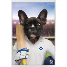 Load image into Gallery viewer, Howzat- Cricket Player & Sports Inspired Custom Pet Portrait Framed Satin Paper Print