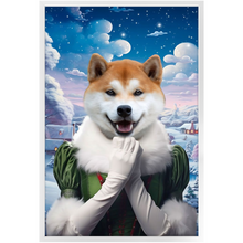 Load image into Gallery viewer, SNOWBALL - Christmas elf Inspired Custom Pet Portrait Framed Satin Paper Print